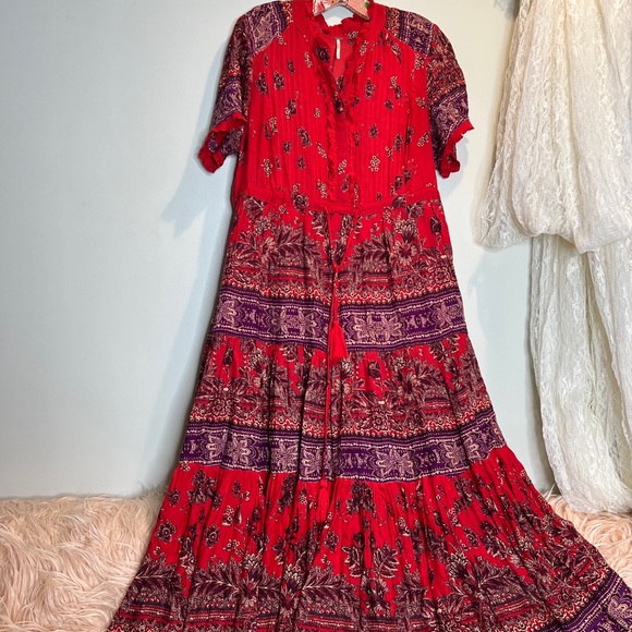 Free People Rare Feeling Border Printed Tiered Maxi Dress *flawed* - Picture 3 of 10